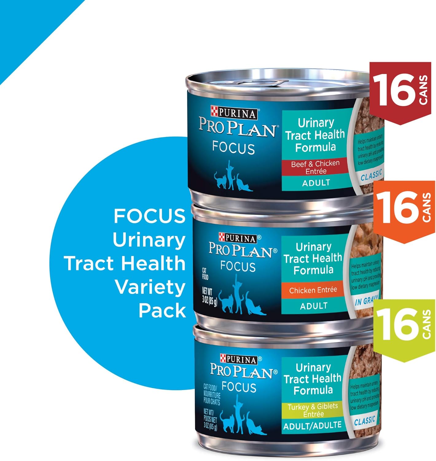 Purina Pro Plan Urinary Tract Health Gravy Wet Cat Food, FOCUS Urinary Tract Health Formula Chicken Entree, 3Oz (Pack of 24) : Canned Wet Pet Food : Pet Supplies