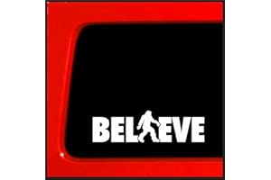 Sticker Connection | Bigfoot Sasquatch Stick Figure I Believe | Yeti, Vinyl Bigfoot Bumper Sticker Decal for Car, Truck, SUV, Window, Laptop | 2.3"x8" (White)