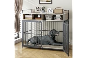 SAUDISM Large Furniture Dog Crate, Dog Kennel Indoor, Wood Dog Cage Table with Drawers Storage, Heavy Duty Dog Crate, Jaula para Perros, Sturdy Metal, 40.5" L×23.6" W×35.4" H, Rustic Grey