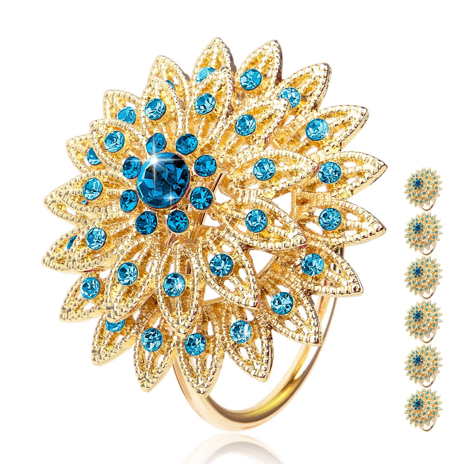 Tayis Gold Napkin Rings Set of 6,Blue Napkin Ring Decorative Dinner Napkin Rings for Cloth Napkins and Paper Napkins (Blue)