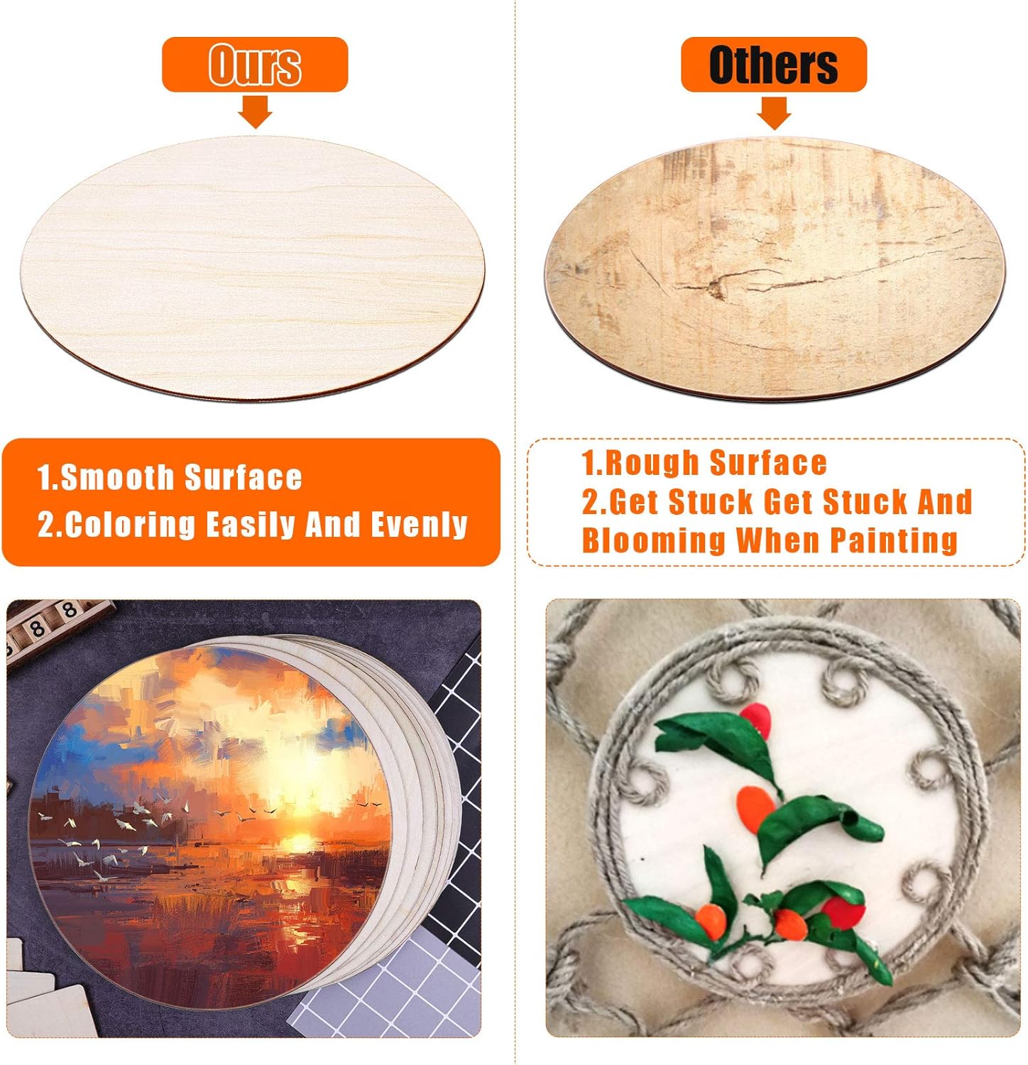 Round Wood Discs for Crafts, Audab 5 Pack 14 Inch Wood Circles Unfinished Wood Rounds Wood Plaque for Crafts, Door Hanger, Door Design, Wood Burning