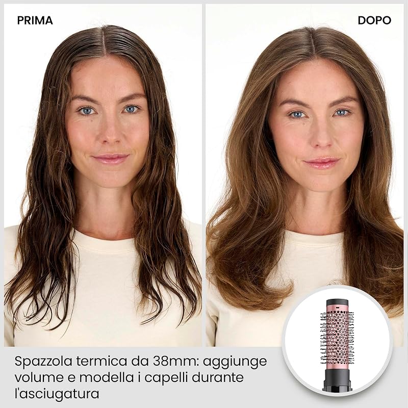 Spazzola ad aria, 4 accessori intercambiabili per lisciare, modellare e dare volume, funzione anti-crespo, 2 temperature + aria fredda, AS126E
