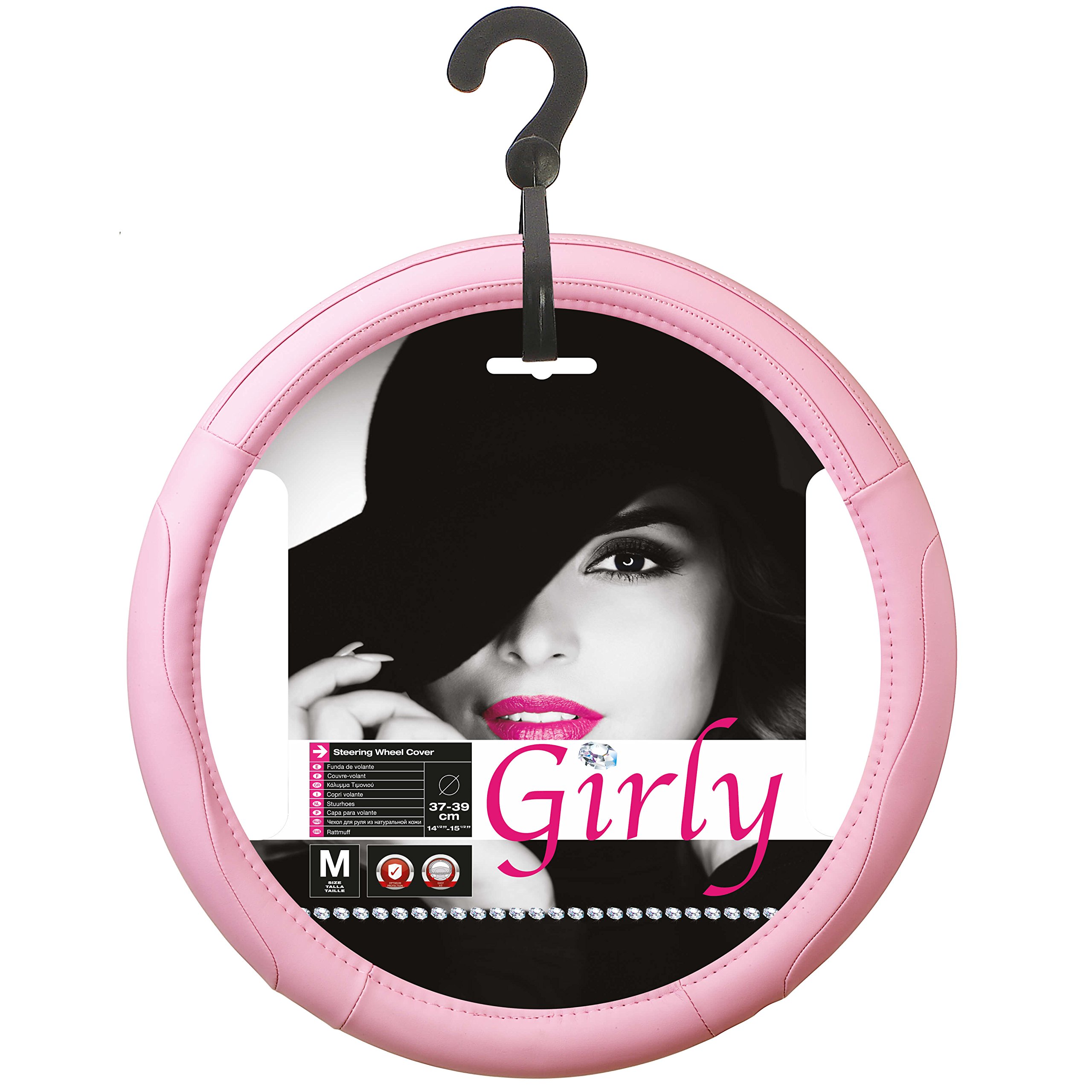 SUMEX Branded Girls Classy Pink Leather Car Steering Wheel Cover