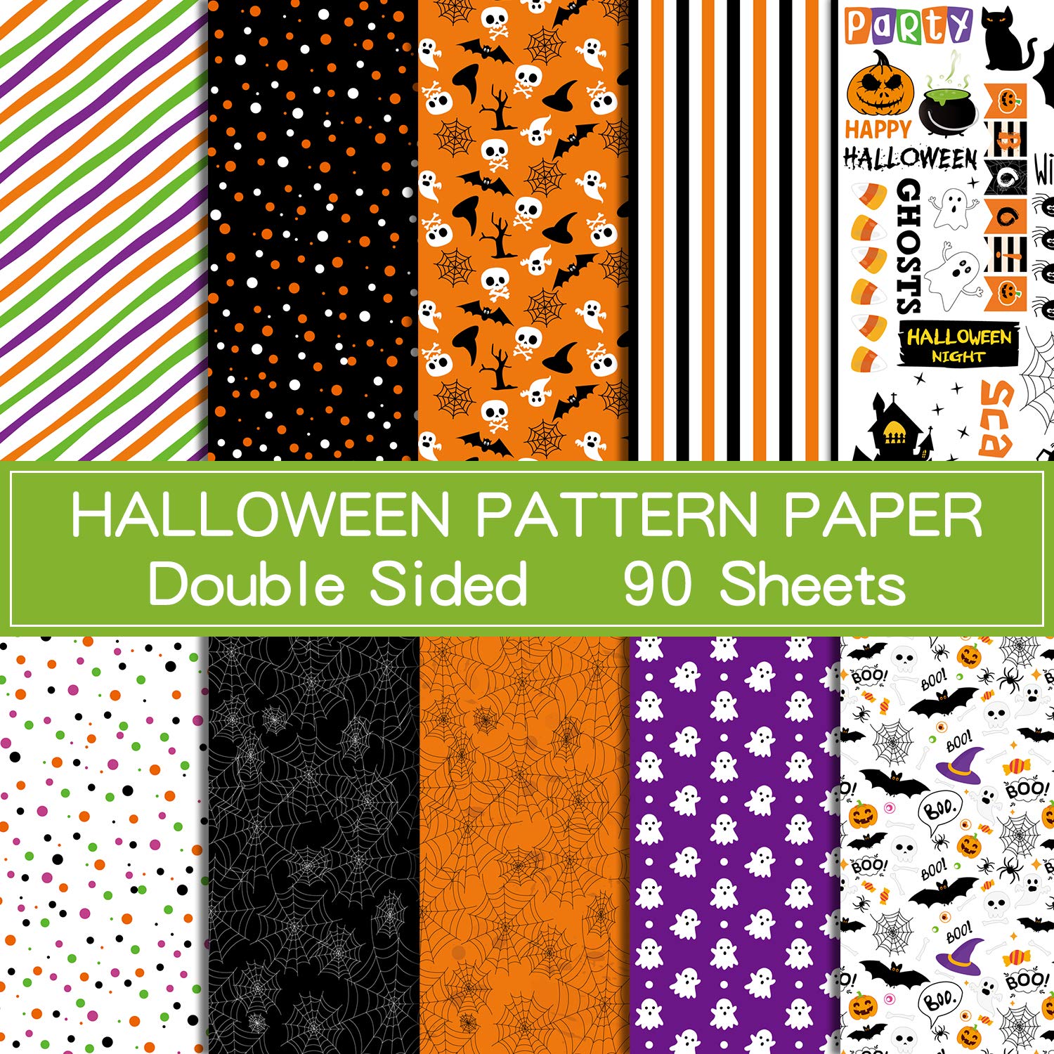 ASTARON 90 Sheets Halloween Pattern Paper Set 14 x 21cm Decorative Paper for Paper Craft Decoration, 10 Styles