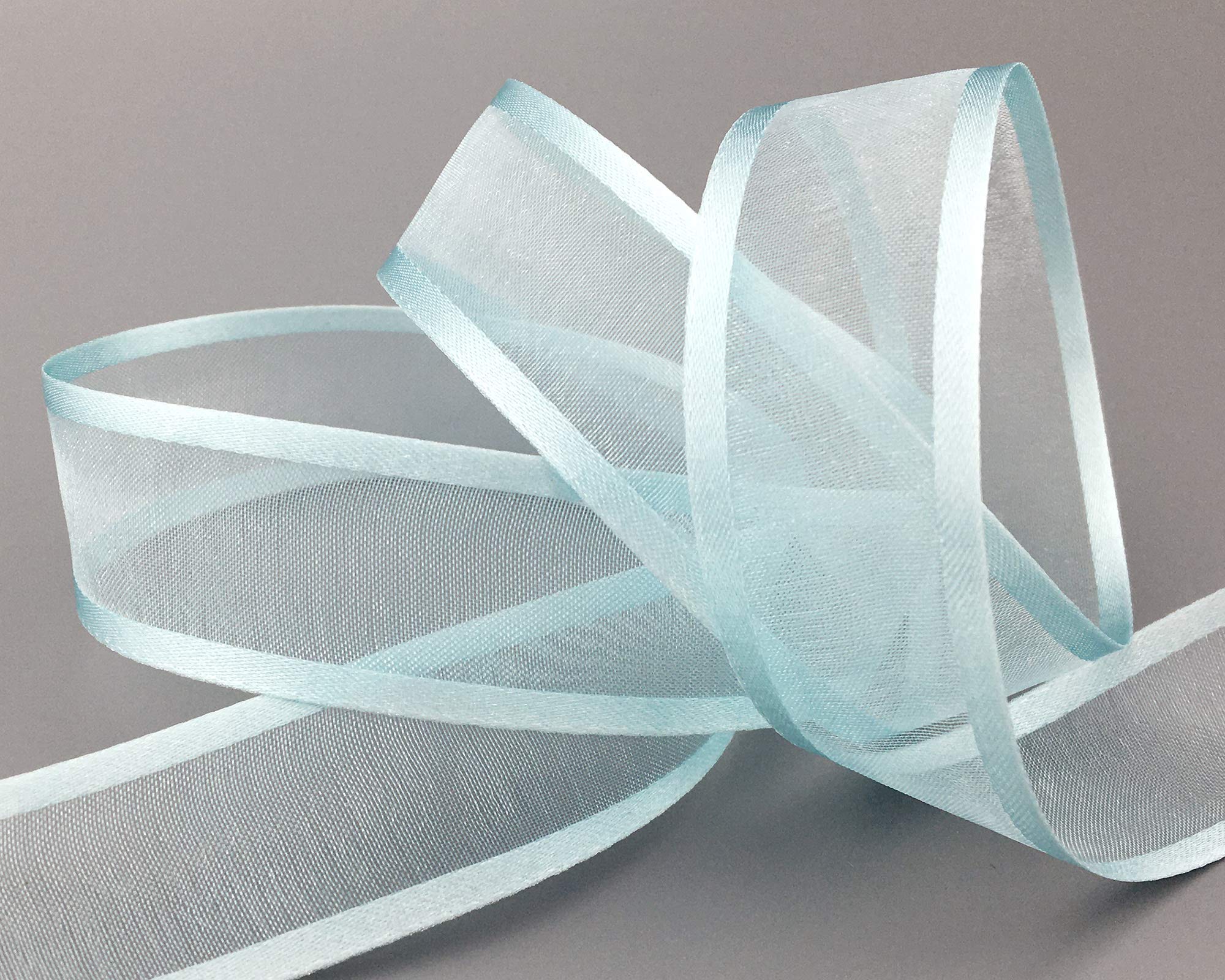 finemark 25 m x 25 mm Chiffon Ribbon with Satin Edge Light Blue/Mint (71) Chiffon Decorative Ribbon Gift Ribbon Semi-Transparent Shiny Wireless Organza