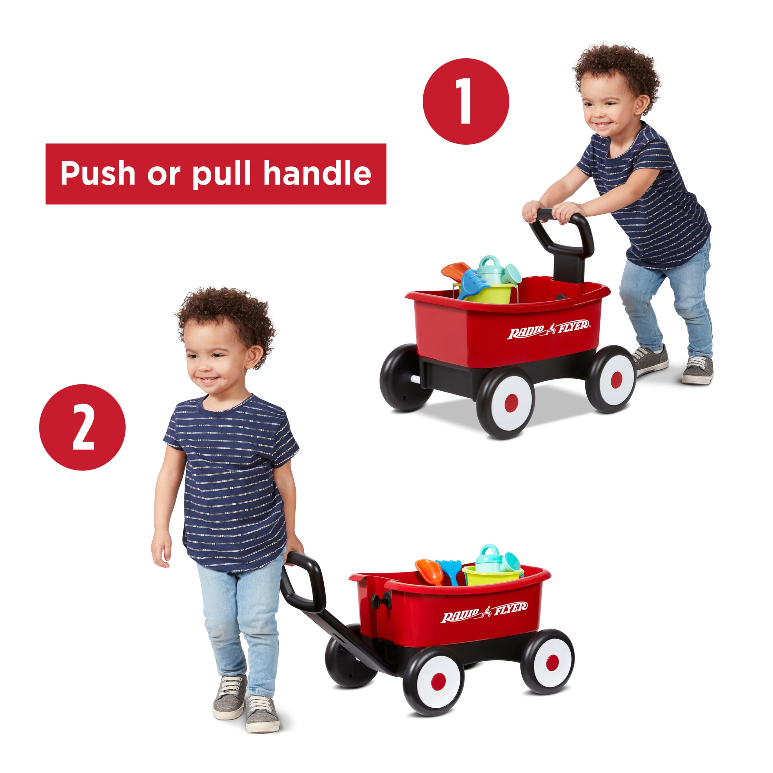 Baby Walker Wagon, Baby Toy Cart, Wagon for Kids, Toddler Toys, Radio Flyer Push & Pull Walker with Garden Tools, Red, for Ages 1-4 Years