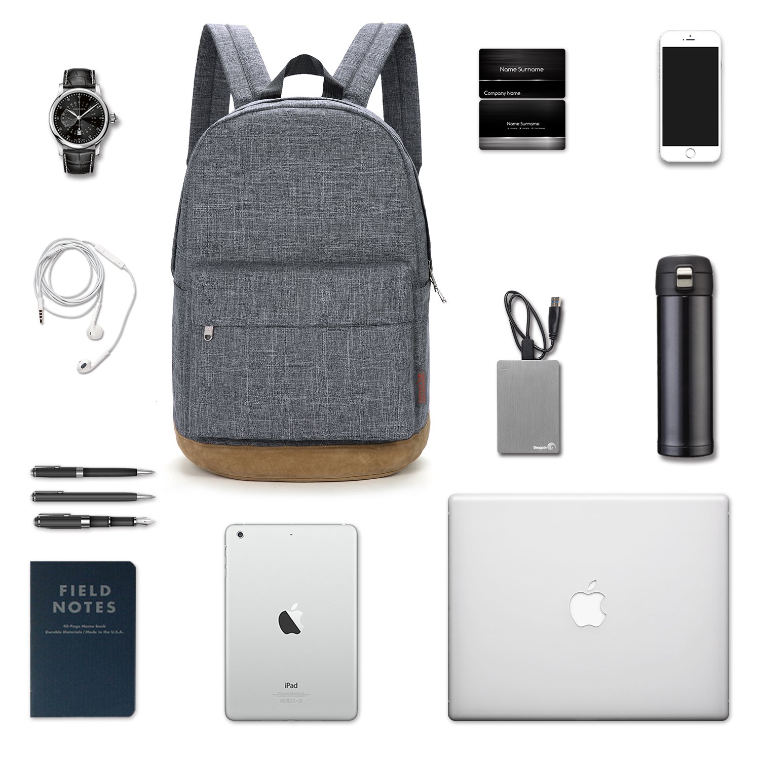 Tinyat College Bookbag Laptop Backpack Stylish School Bag Hiking Daypack Rucksack T101, Grey