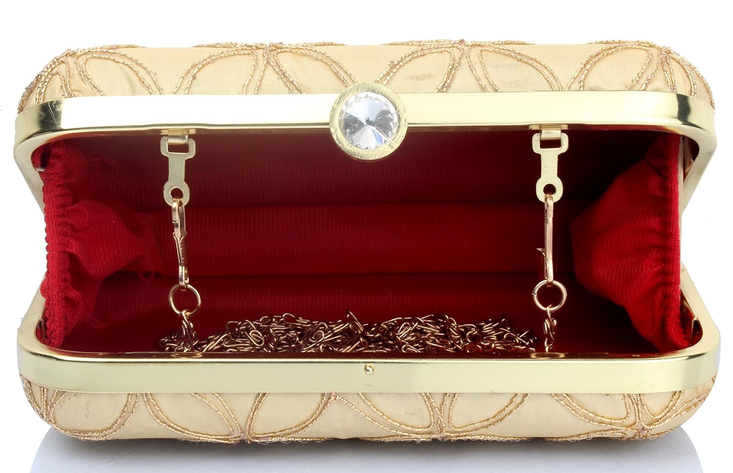 mammon women's bridal clutch with golden sling (bridal-gold-circle)