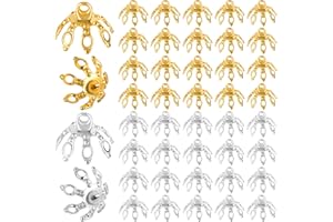 ANCIRS 50 Pcs Flower Bead Caps, End Cap Bails for Necklace, 7 Prong Bell Bead Cap, Metal Spacer Flower Beads for Bracelets, DIY, Crafts, Jewelry Making (25pcs Gold & 25pcs Silver)