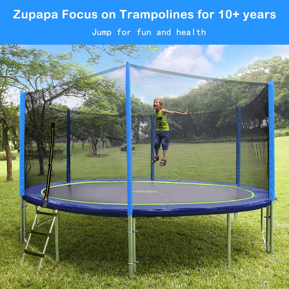 Zupapa 15 14 12 FT TUV Approved Trampoline with Enclosure net and Poles