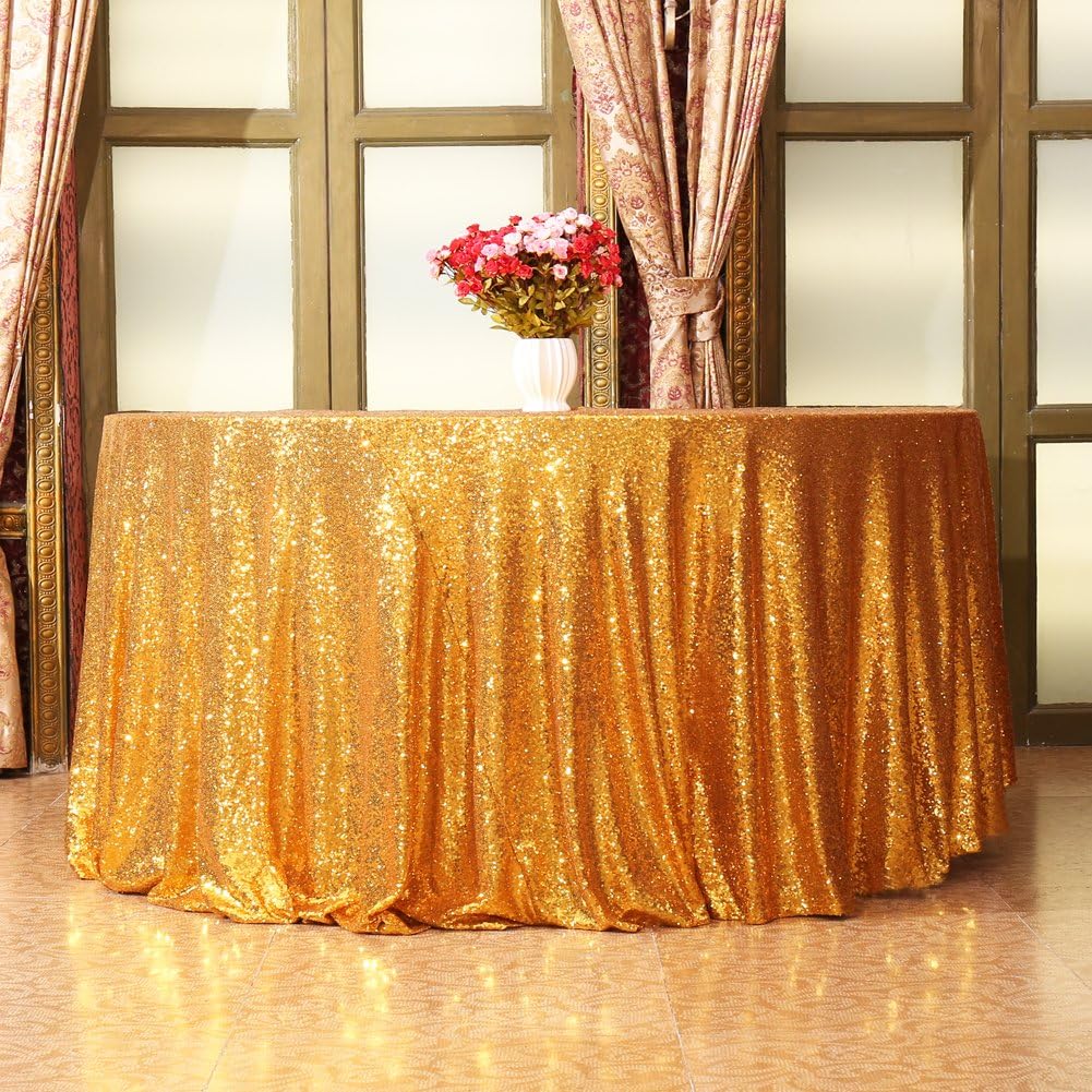 Best 120 in round gold sequin table cloth