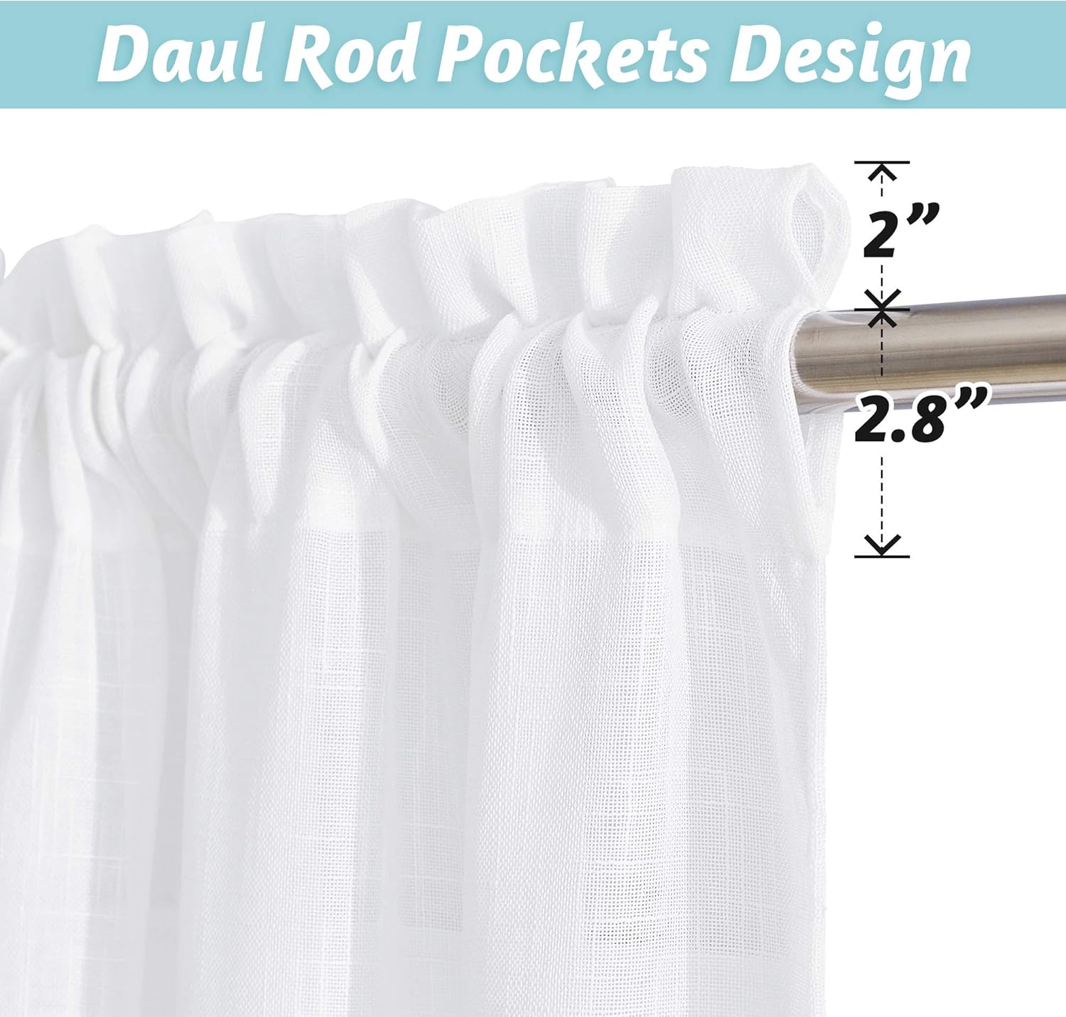 RYB HOME Linen Curtains Semi Sheer Drapes Light and Airy Privacy Solid Curtains for Living Room Bedroom Patio Sliding Door Window Treatment Panels, White, W 52 x L 95 inch, Set of 2: Kitchen & Dining