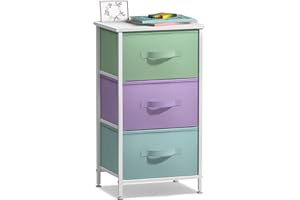 Sorbus Nightstand with 3 Drawers - Bedside Furniture & Accent End Table Storage Tower for Home, Bedroom Accessories, Office, College Dorm, Steel Frame, Wood Top, Easy Pull Fabric Bins (Pastel/White)
