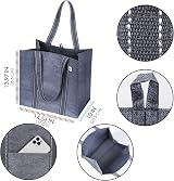VENO 4 Pack Reusable Grocery Bags with Hard Bottom Front Pocket Gray view 8