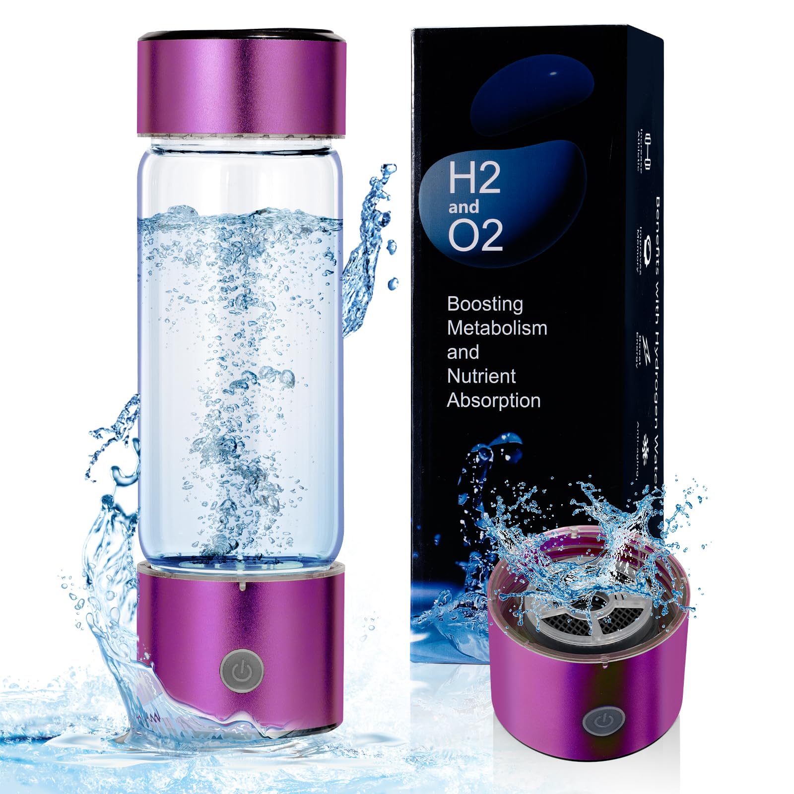 Hydrogen Water Bottle Generator,460mL Portable Rechargeable Hydrogen Water Ionizer aquahealth Hydrogen Water Machine with SPE/PEM Technology for Fitness Home Gift Travel Drinking (New Purple)