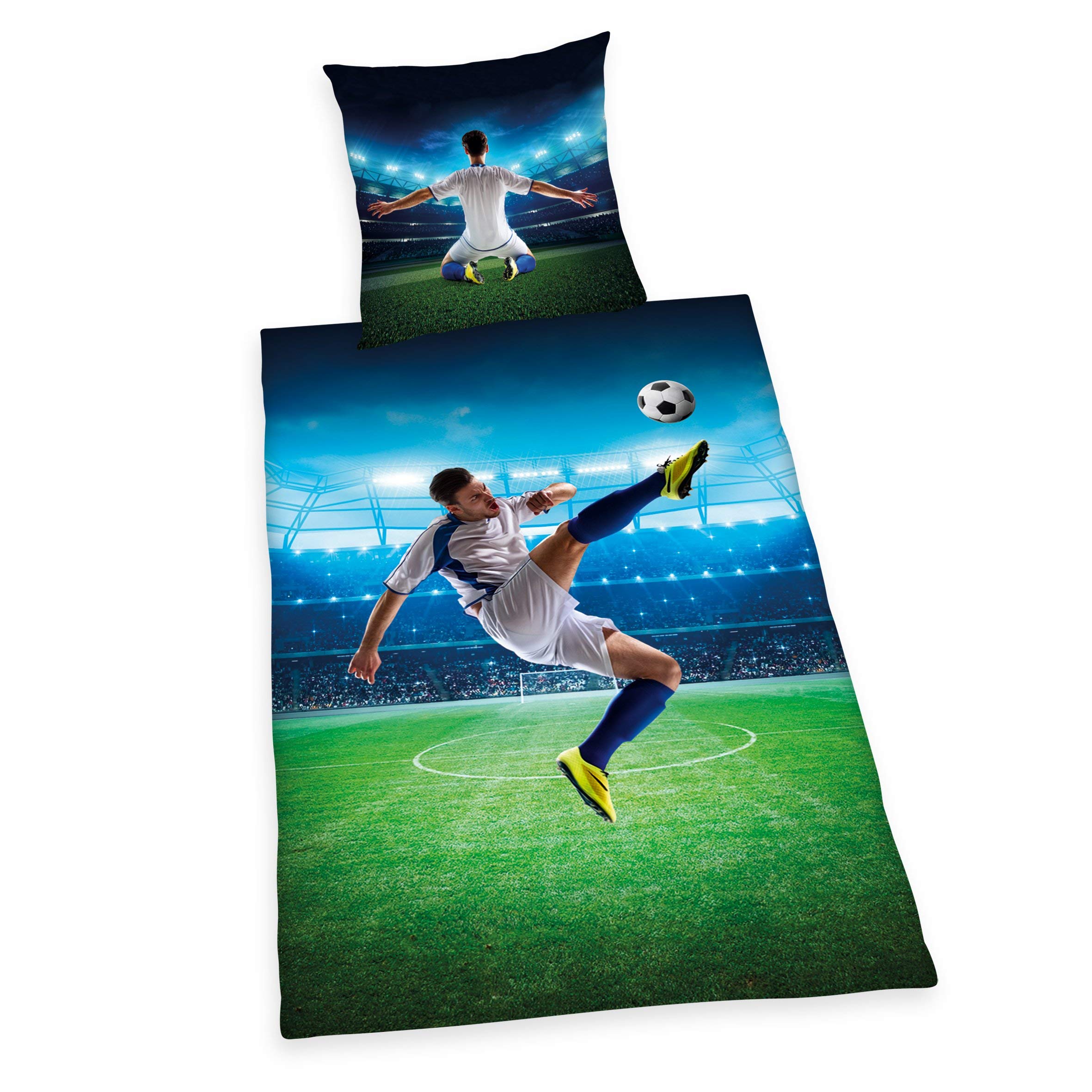 Herding YOUNG COLLECTION Bedding Set, Reversible Motif Football, Duvet Cover 135 x 200 cm, Pillow Case 80 x 80 cm, Cotton/Renforcé