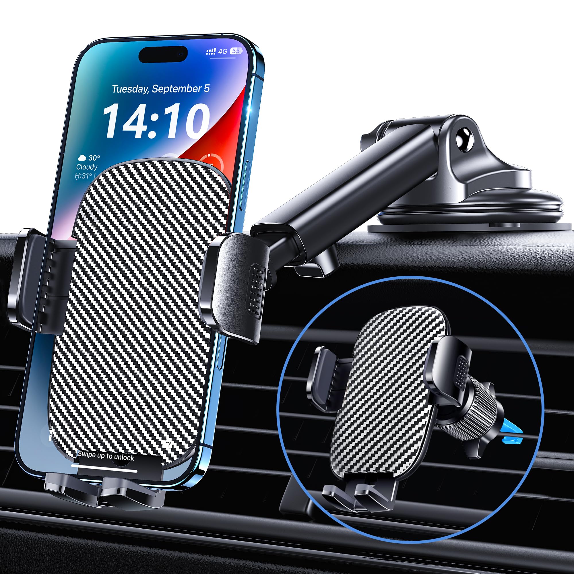 GUWEZ Phone Holder Car Mount for iPhone[Powerful Suction]Phone Mount for Car Dashboard Windshield Air Vent Universal Accessories[Thick Cases Friendly]Automobile Cell Phone Holder Fit iPhone Smartphone