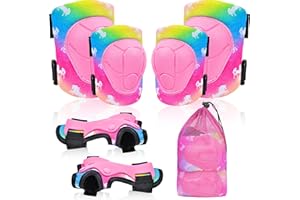PAMAID Knee Pads for Kids Adjustable Protective Gear Set with Mesh Bag Knee Pads and Elbow Pads Wrist Guard for Girls Kids Roller Skates Cycling Skateboard Scooter, 3-8 Years