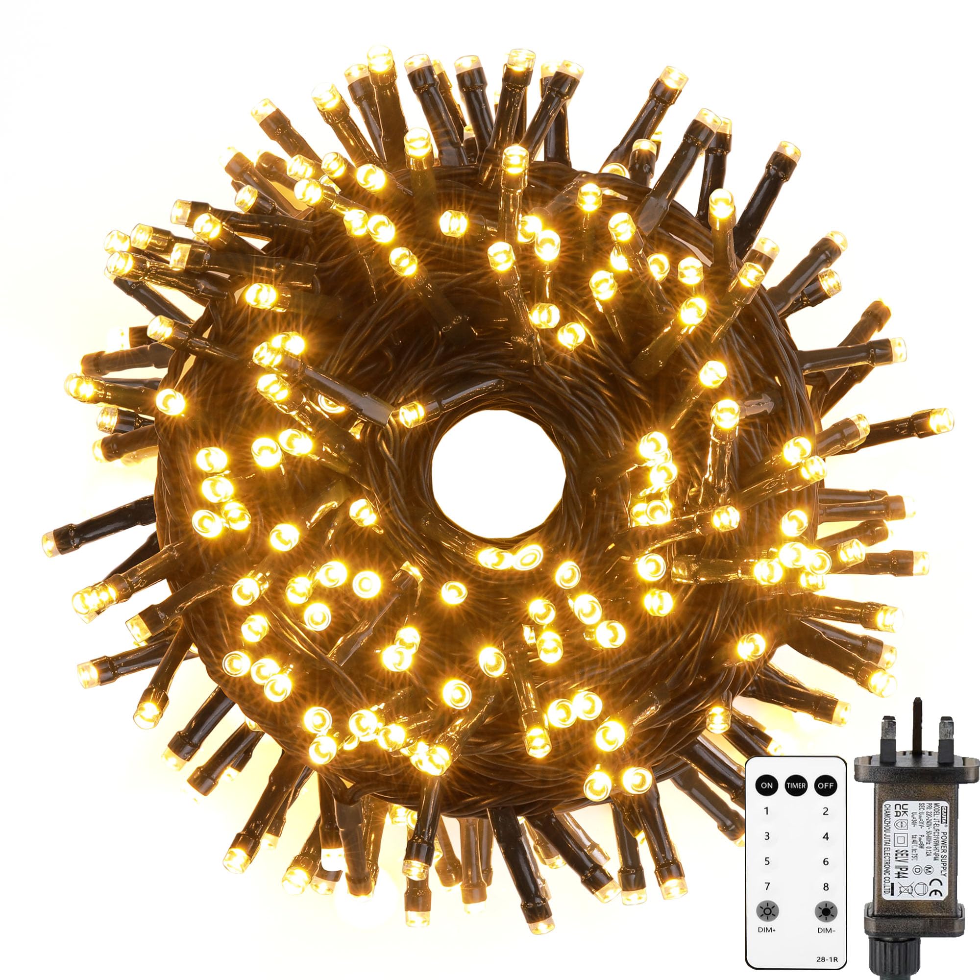 Tacobey Christmas Tree Lights Mains Powered - 66ft/20m 200 Led Fairy String Lights with Plug/Remote/8 Modes/Timer, Waterproof Lights for Indoor Outdoor Xmas Decorations (Warm White)