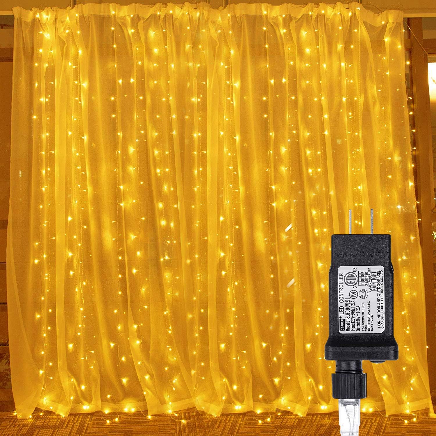 LED Curtain Lights,GLIME 300 LED Fairy Lights 9.8ftX9.8ft 30V 8 Modes Twinkle Lights Safety with Memory Window String Lights for Home Wedding Christmas Party Patio Lawn Garden Bedroom Decorations Wall