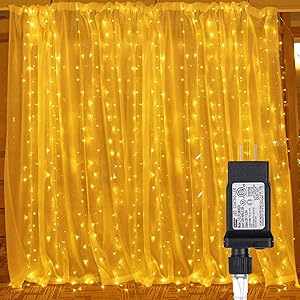 LED Curtain Lights,GLIME 300 LED Fairy Lights 9.8ftX9.8ft 30V 8 Modes Twinkle Lights Safety with Memory Window String Lights for Home Wedding Christmas Party Patio Lawn Garden Bedroom Decorations Wall