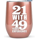 KLUBI 70th Birthday Gifts for Women Funny - 12 Ounce 21 with 49 years Experience Wine Glass 70th Birthday Gift for Her, 70 Year Old Gift for Women, 1954 Birthday Gifts For Turning 70