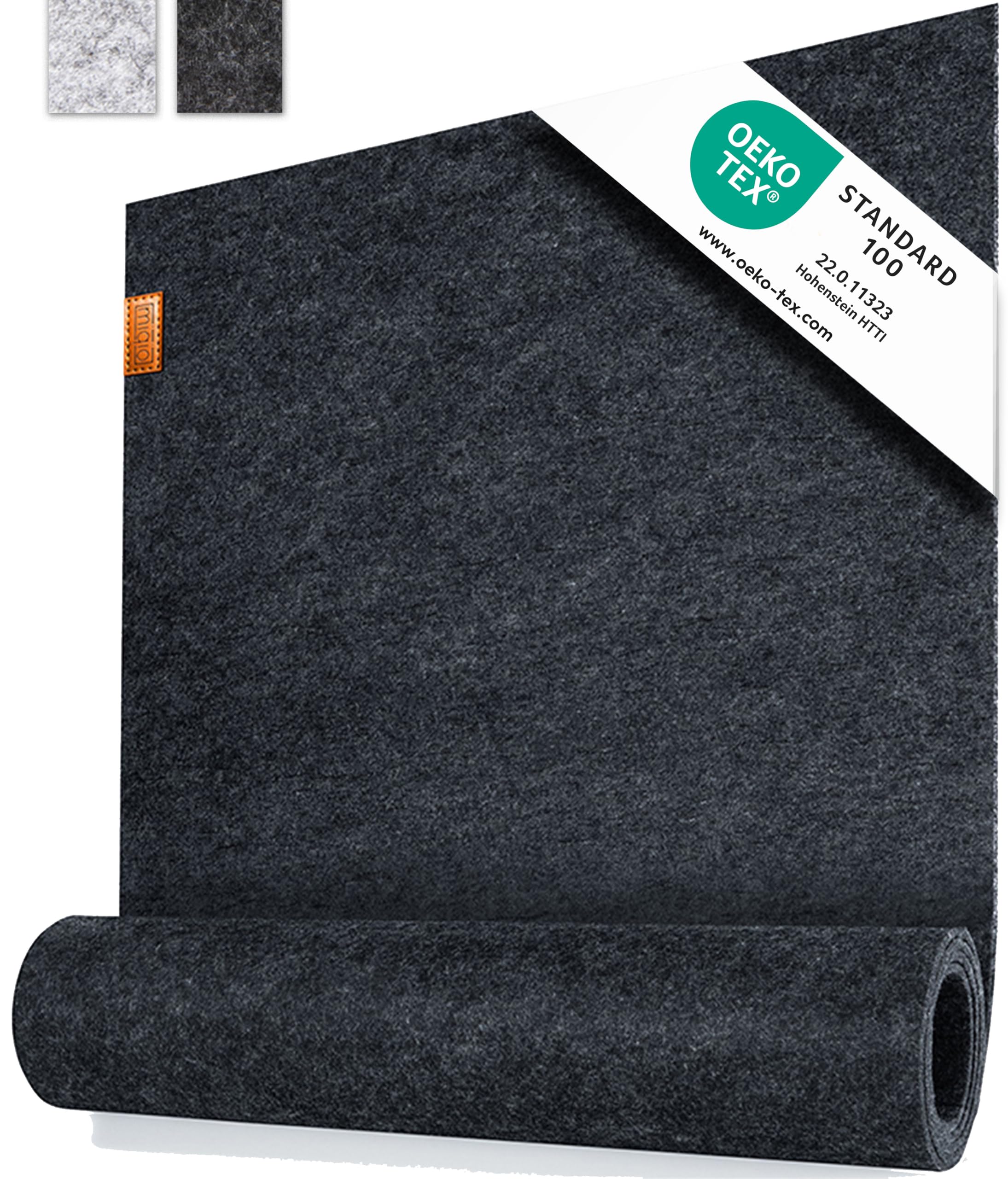 Miqio Design Table Runner - Felt Fabric, Grey, 150 x 40 cm, Washable, Oekotex Certified, Scandinavian Style