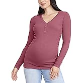 Motherhood Maternity Womens Long Sleeve V-Neck Side Ruched Henley Pregnancy Tee Shirt