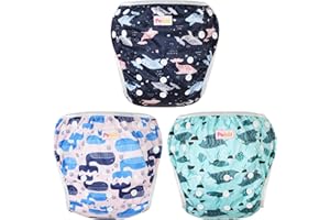 Pedobi Reusable Baby Swim Diapers, Adjustable Diaper Swim for Toddlers 9 Months - 3 Years Old, 3 Pack for Swimming Lessons (Dolphin, Large)