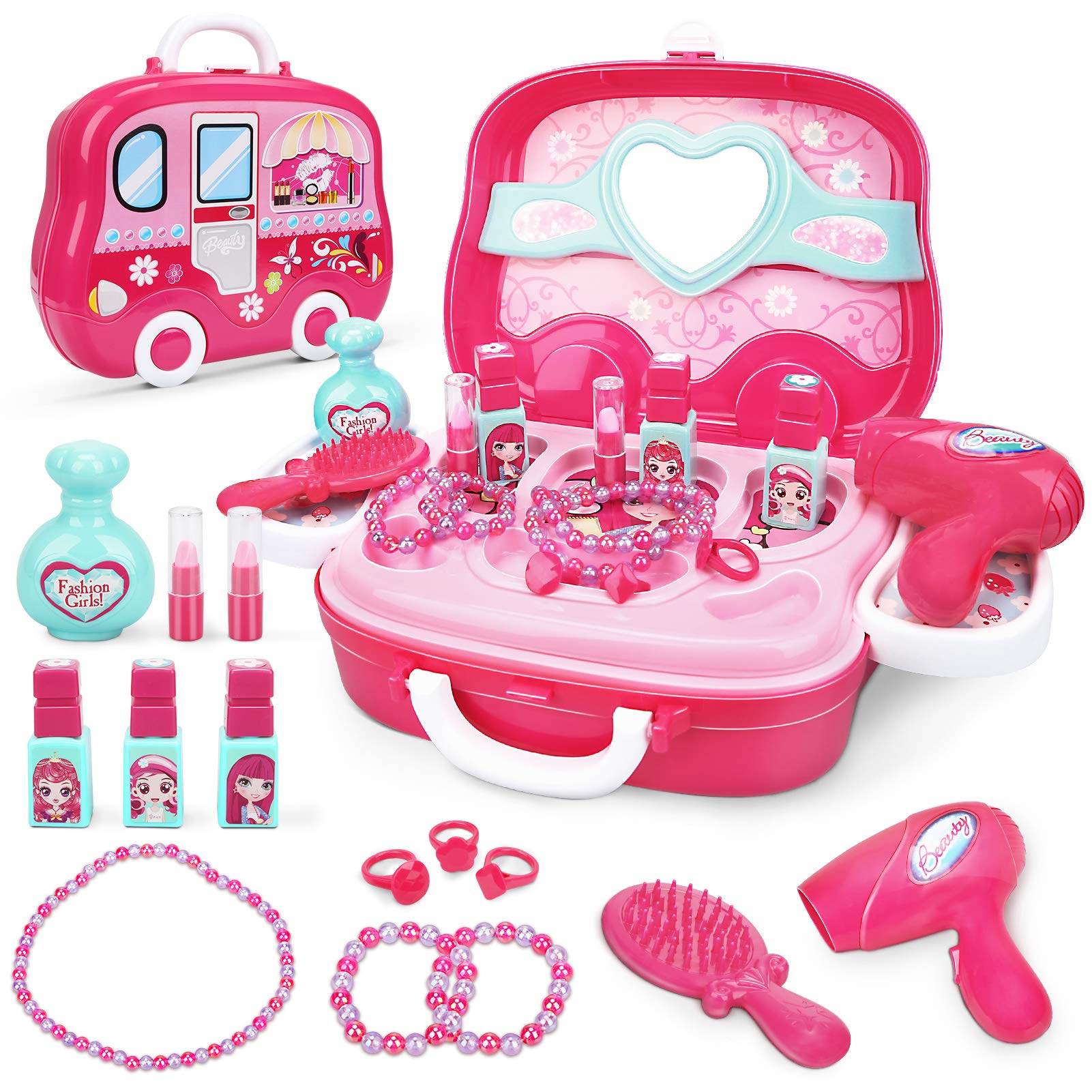 Dreamon Toy Till for Girls Boys 3 4 5 6 7 Years Old, Cash Register for Kids with Scanner and Music, Role Play Learning Toys Gift Toddler Toys Play Money Play Food (pink)