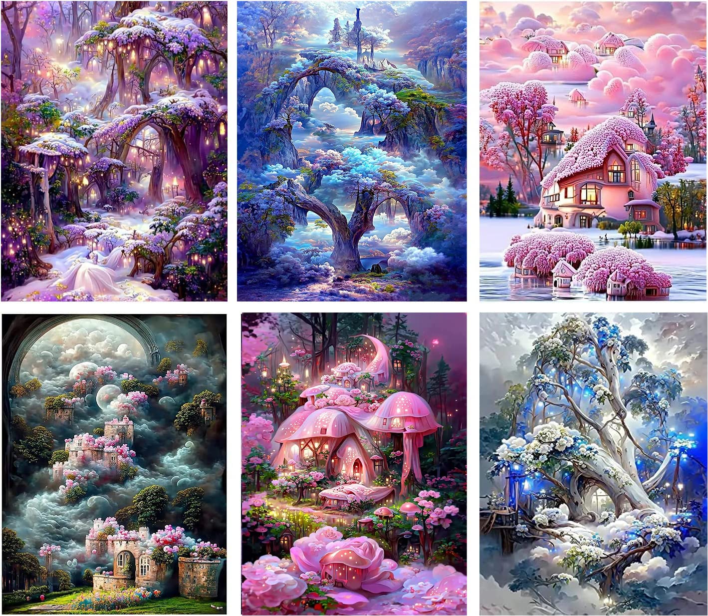 Mrnsiet 6 Pack Diamond Painting Kits for Adults - Diamond Art Kits with Accessories & Tools,Landscape 5D Paintings with Diamond Dots Full Drill Gem Art and Crafts DIY Gift and Home Decor 12X16inch