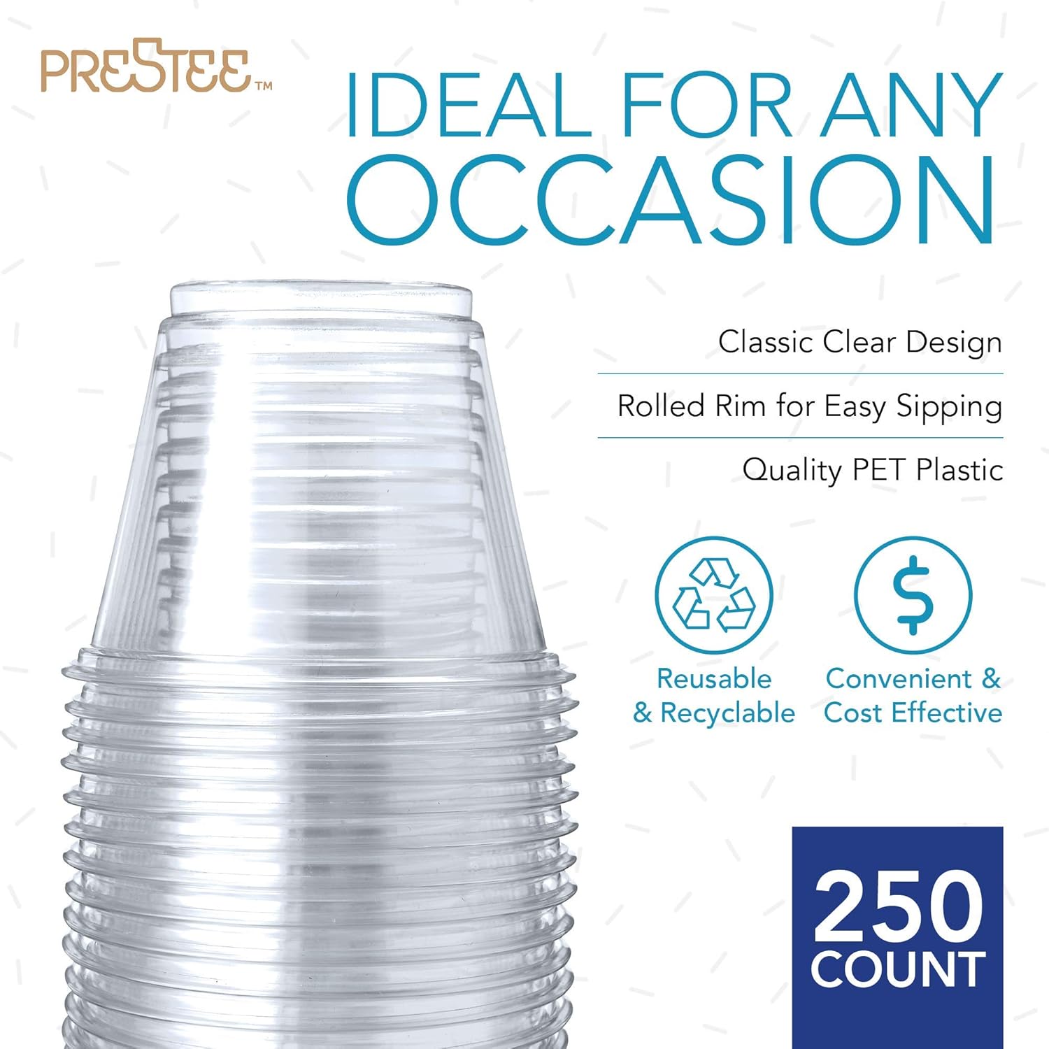 250 Clear Plastic Cups | 9 oz Plastic Cups | Clear Disposable Cups | PET Cups | Clear Plastic Party Cups | Crystal Clear Plastic Cups: Kitchen & Dining