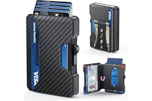 BESSIO Slim Wallet for Men - Minimalist Mens Wallet with Money Clip, Aluminum Pop Up Card Case and Leather Slots Credit Card Holder RFID Blocking Wallet for Men with Gift Box