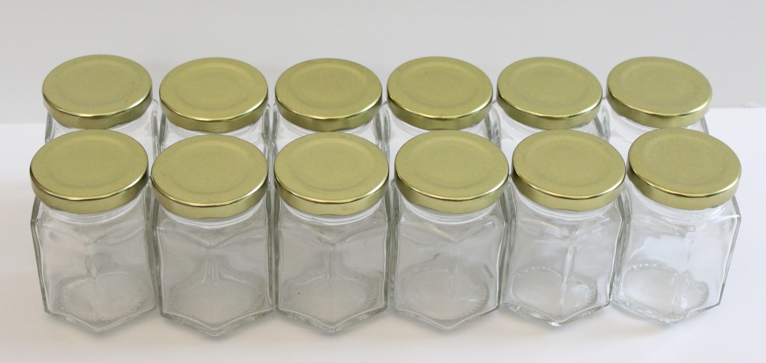 Clear 4 Oz Glass Oval Hexagon Jar, Set of 12, with Lids and Craft Project Included
