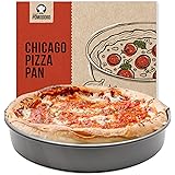 Chef Pomodoro Chicago Deep Dish Pizza Pan 12 Inch, Hard Anodized Aluminum Pizza Pan for Oven, Pre-Seasoned Bakeware Kitchenwa