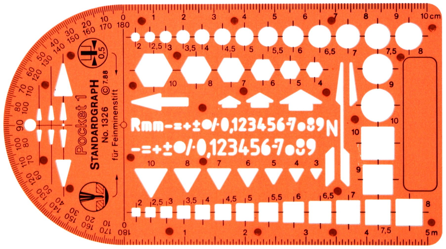 Pocket Size Triangle Square Circle Hexagon Arrows Geometric Symbols Shape Drawing Drafting Template Stencil with Protractor