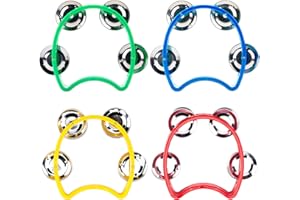 MOTZU 4 Pack Plastic Musical Percussion Tambourines, Dual Alloy Recording Combo Tambourine, Cutaway Half Blossom with 4 Bells Comfortable Teaching Toys, Multicolour