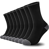 COOVAN 8 Pairs Mens Athletic Crew Socks Moisture Wicking Heavy Duty Cushioned Work Socks with Reinforced Heel and Toe