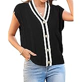 Arach&Cloz Summer Sweater Vest Women Spring Cap Sleeve V Neck Striped Button Casual Cardigan Sweater Knit Tank Tops 2025