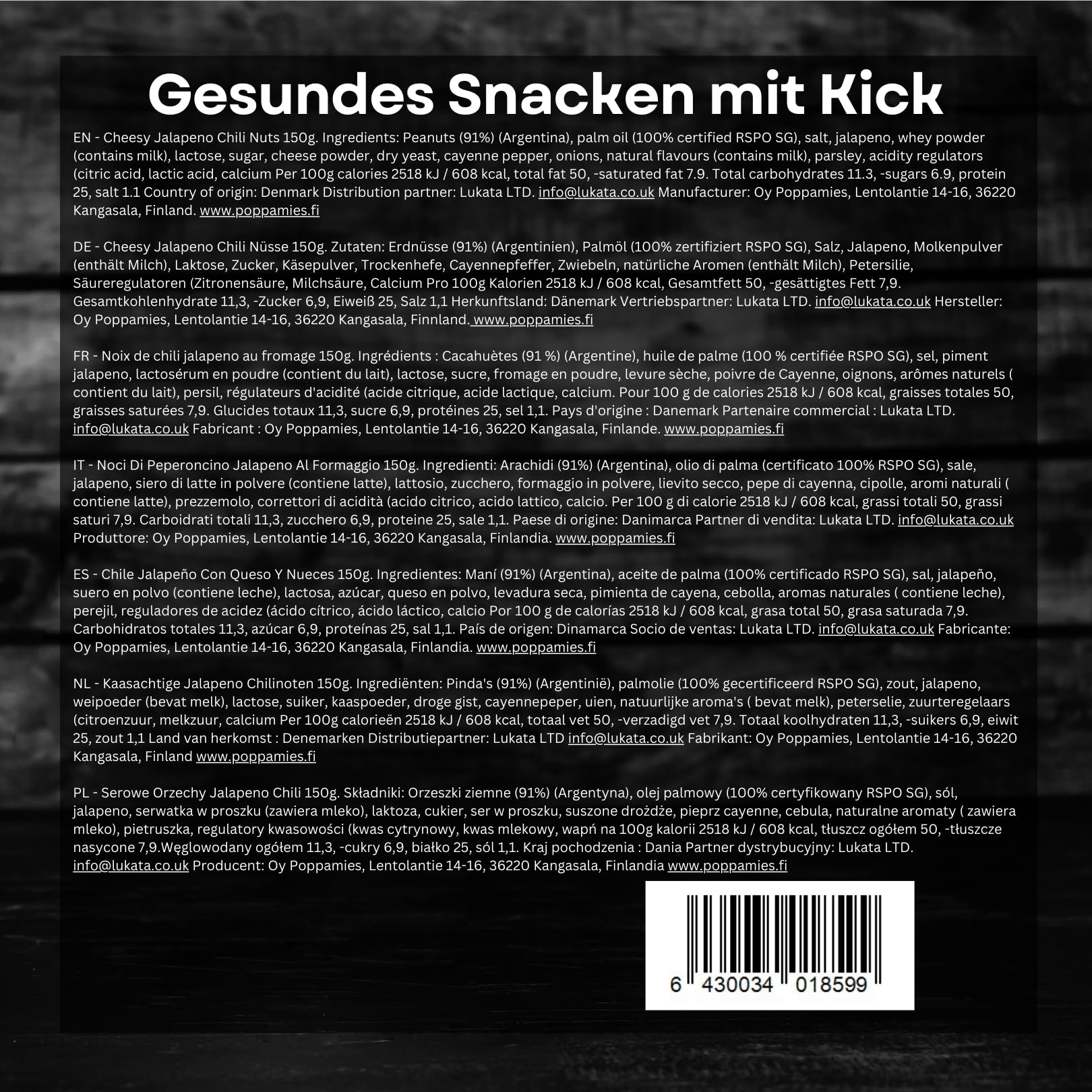 Poppamies Cheesy Jalapeno Chili-Erdnüsse – Scharfe Nüsse sind eine tolle Wahl für den Snack – Glutenfrei – Schärfegrad: Mittel – 150 g 9