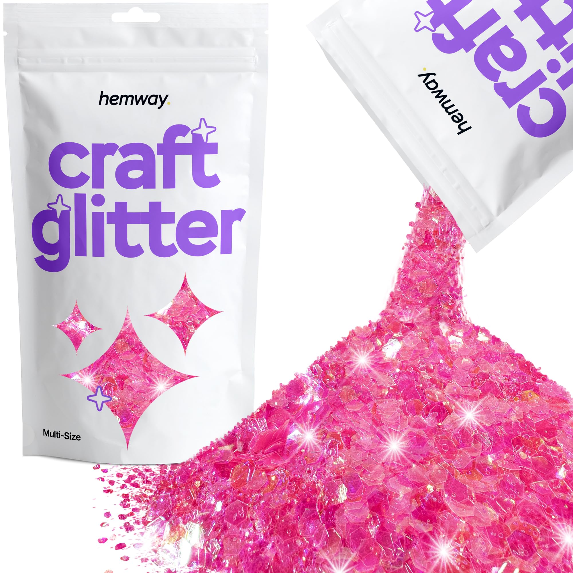 Hemway Craft Glitter Baby Pink Iridescent 100g Multi Size Glitter for Crafts, Resin, Cosmetic, Nail, Face, Body, Festival, Tumblers, Art, Candle, Crafting