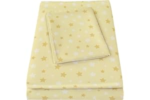 Bedmoon Boys Girls Twin Sheets, Kids Yellow Star Microfiber Twin Sheets & Pillowcases with Corner Straps