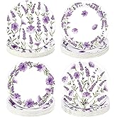Zopeal 60 Pieces Floral Lavender Paper Plates 9 Inch, Spring Baby in Bloom Baby Shower Decorations Wedding Disposable Floral Dinner Plates For Birthday Tea Party Shower Supplies