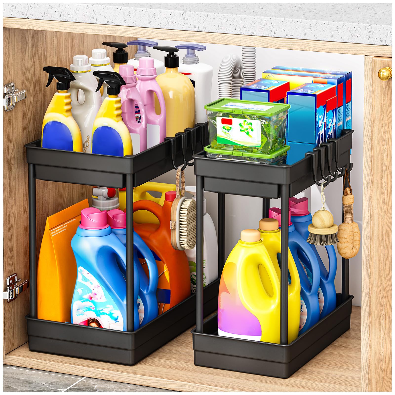SavvyStor 2 Pack Under Sink Storage - Kitchen Storage & Organisation, 2 Tier Under Sink Bathroom Cabinet, Under Sink Storage Bathroom, Under Sink Organiser for Kitchen Storage, 2 Size1L+1M