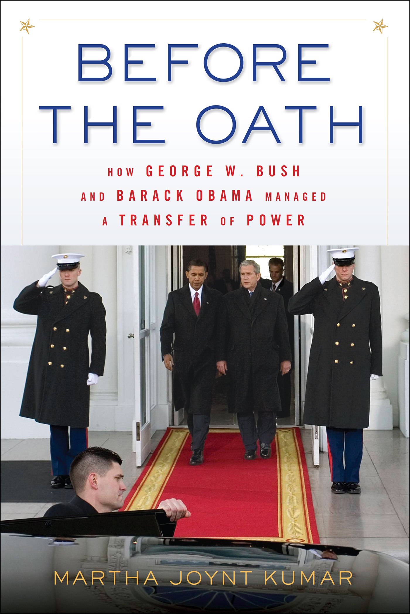 The cover of Before the Oath. There is a photo of Barack Obama and George W. Bush walking down a red carpet below the title