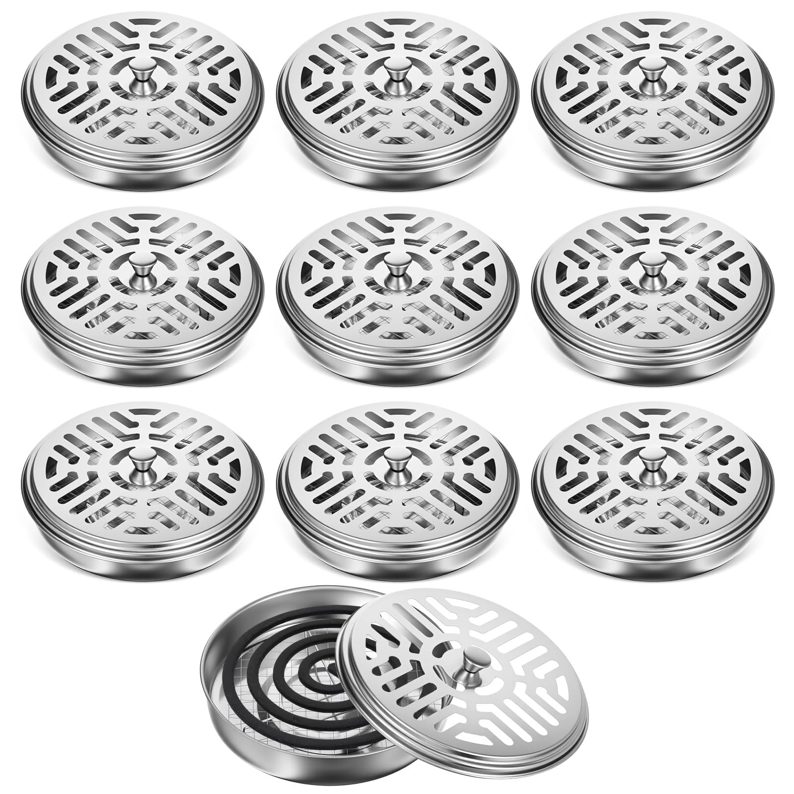 Photo 1 of 10 Pack Metal Coil Incense Holders, Retro Iron Portable Outdoor Incense Burner Holder Round Metal Incense-Holder for Home Camping Indoor Outdoor Patio (Silver)