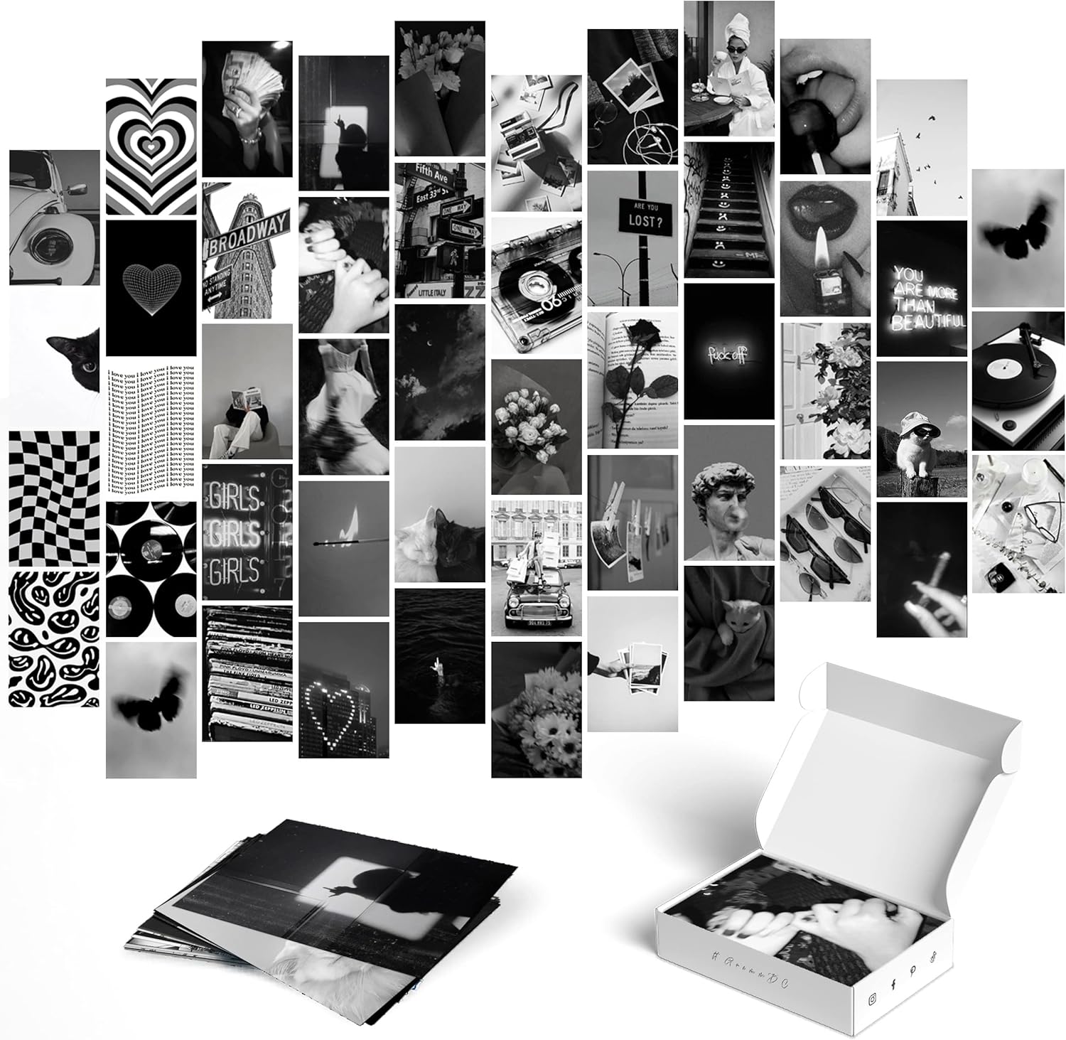Wall Décor - Grimm DC Monochrome Teen Girls Wall Collage Kit | Trendy Black and White Photo Aesthetic Pictures | Stylish Bedroom and Dorm Decor | 4