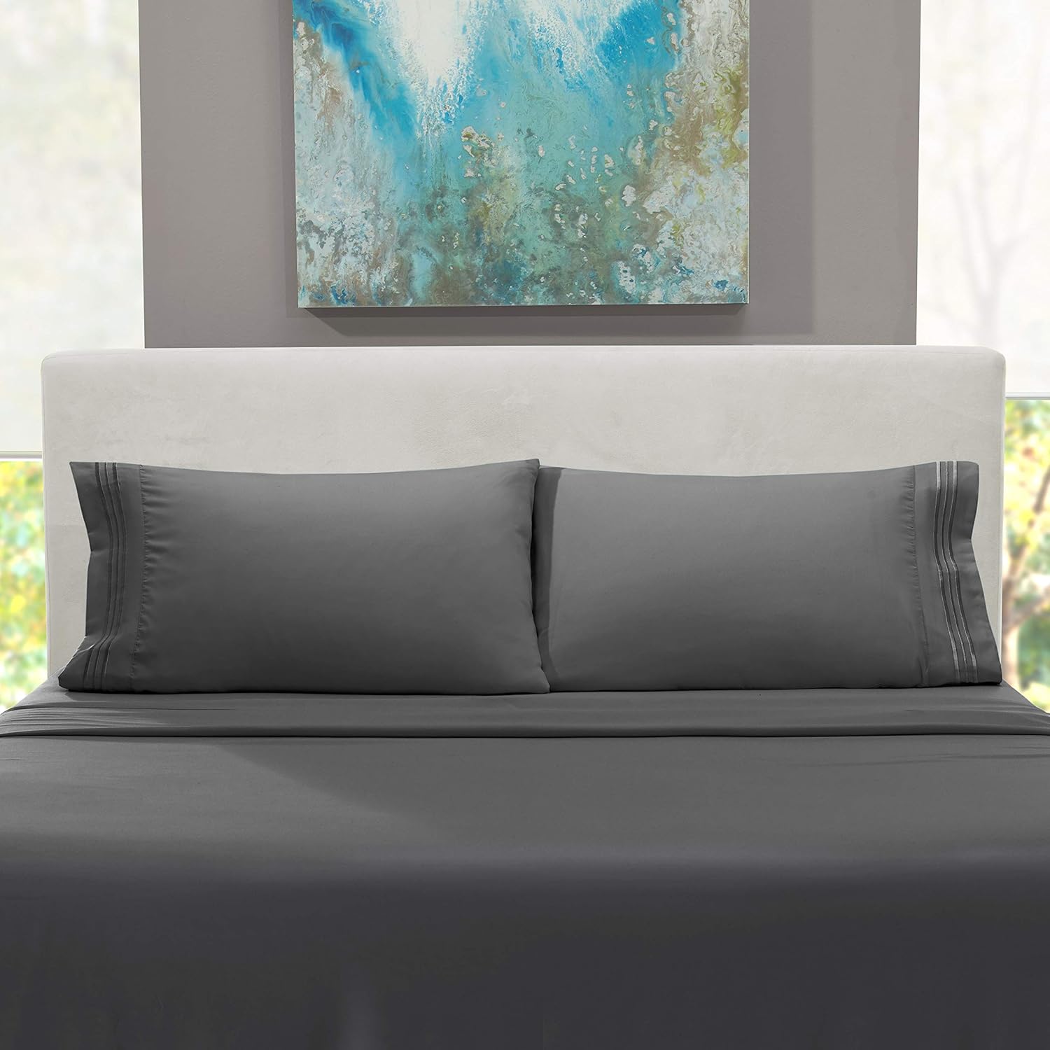 Nestl Deep Pocket Split King Sheets: Bed Sheets with 2 Fitted Sheets, Flat Sheet, Pillow Cases - Extra Soft Microfiber Bedsheet Set with Deep Pockets for Split King Mattress - Charcoal Stone Gray: Home & Kitchen