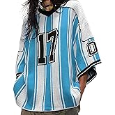 Aelfric Eden Oversized Sweaters Number Stripe Graphic Unisex Baggy Three-Quarter Sleeve Football Jersey Trendy Tops