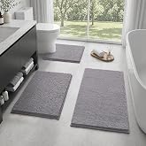 HOMEIDEAS Bathroom Rugs Set of 3, Super Soft Absorbent Chenille Bath Rugs | Grey, Quick-Drying PVC Backing, Machine Washable Bath Mat for Bathroom Floor, Tub and Shower, Home Decor Accessories